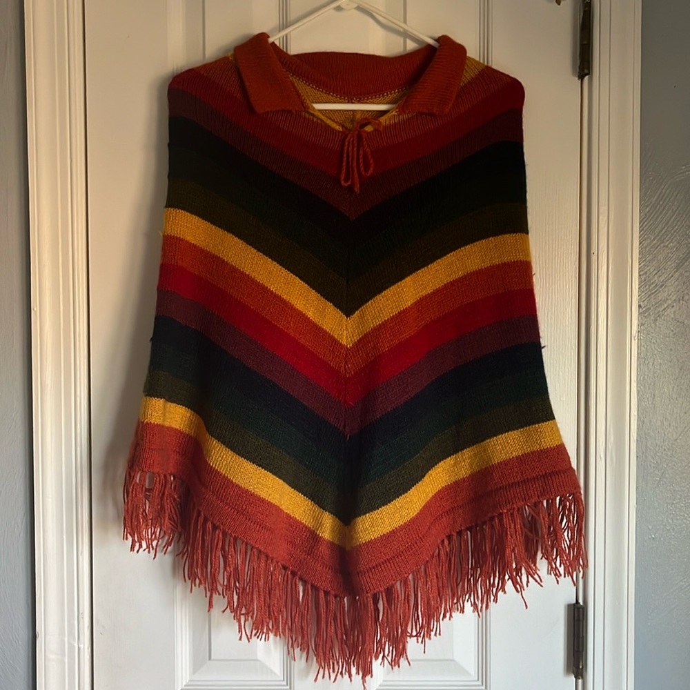 Handmade Rainbow Poncho made with Alpaca Fur